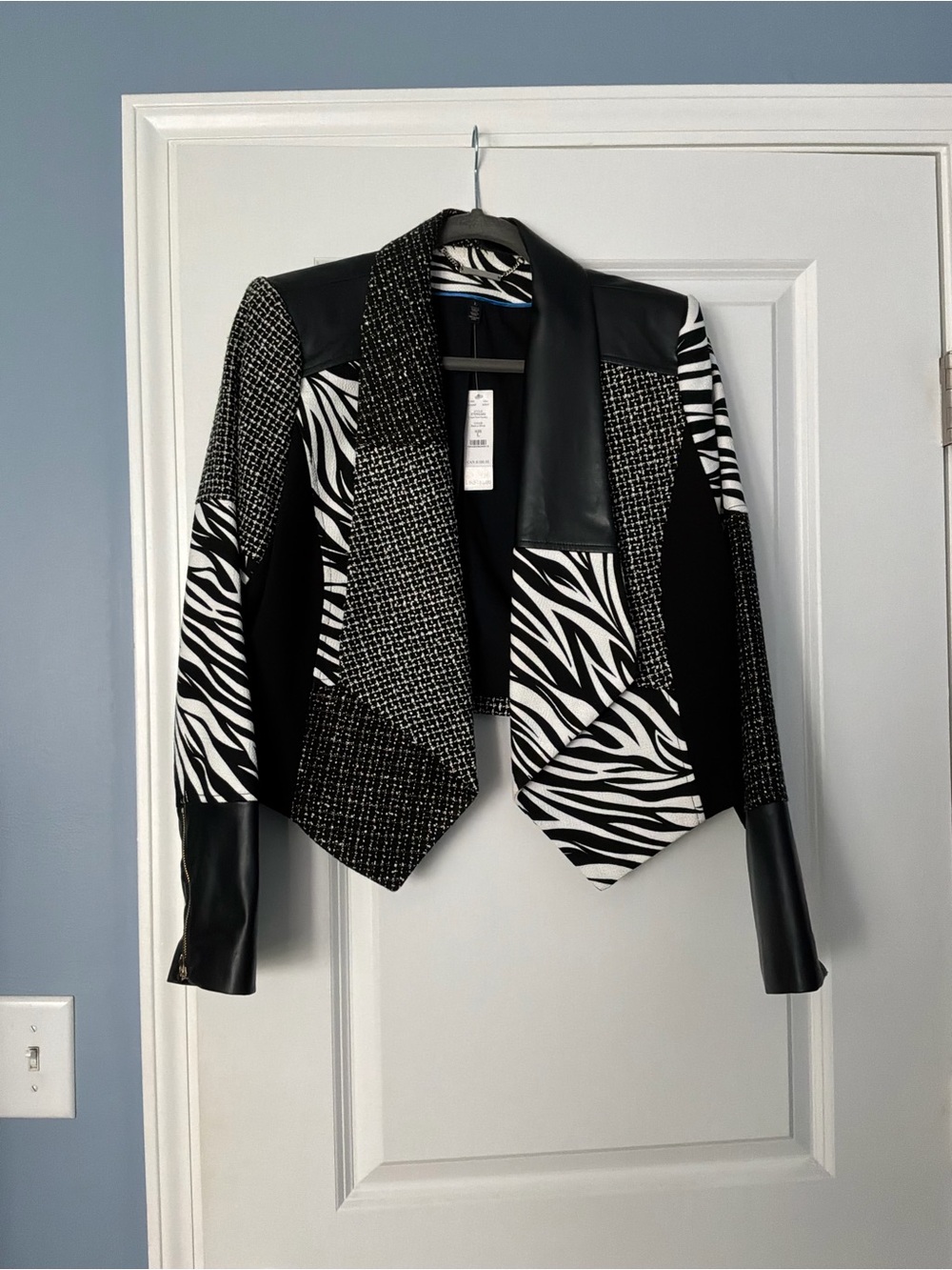 White House Black Market Black and White Mixed-Pattern Blazer